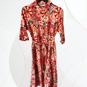 Zara Alessi 3/4 Sleeve Belted Printed Midi Dress